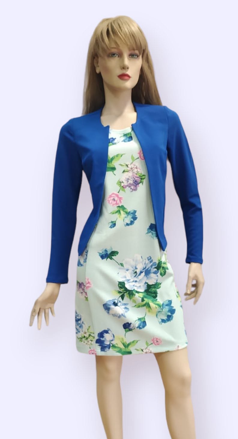 Conjunto Vestido Floral + Torera Azul