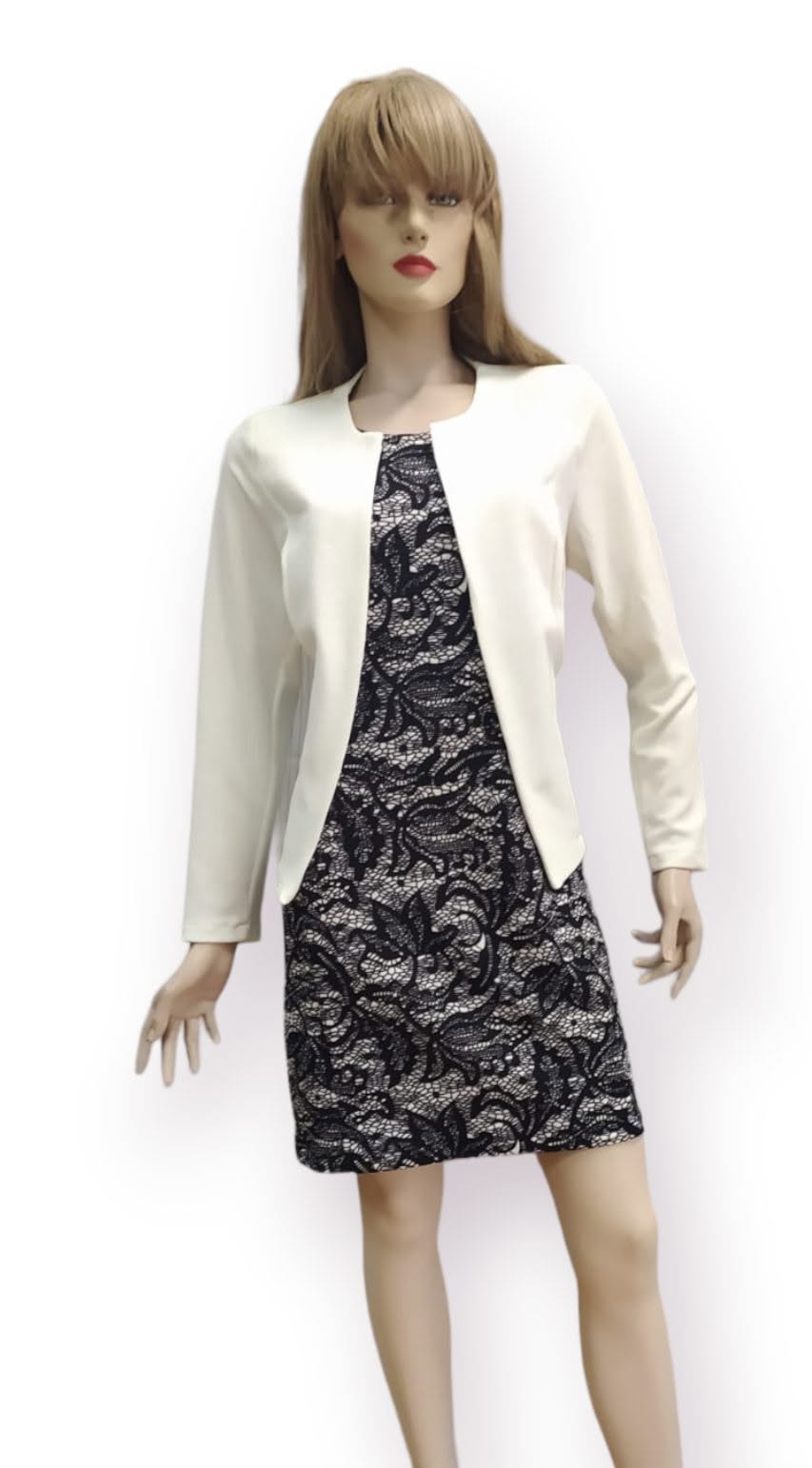 Conjunto Vestido Encaje + Torera Blanca