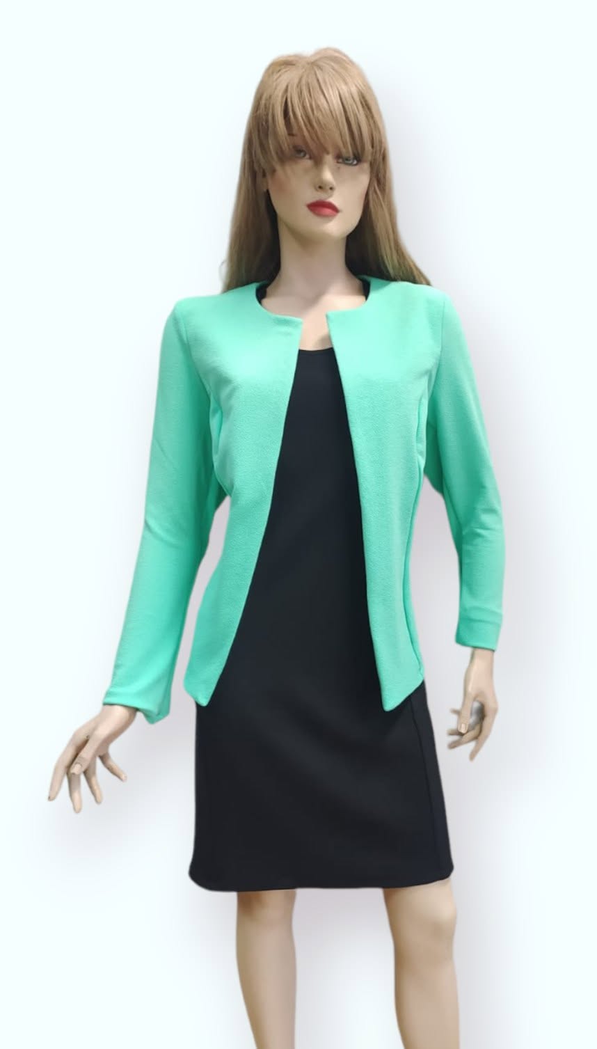 Conjunto Vestido Negro + Torera Verde Agua