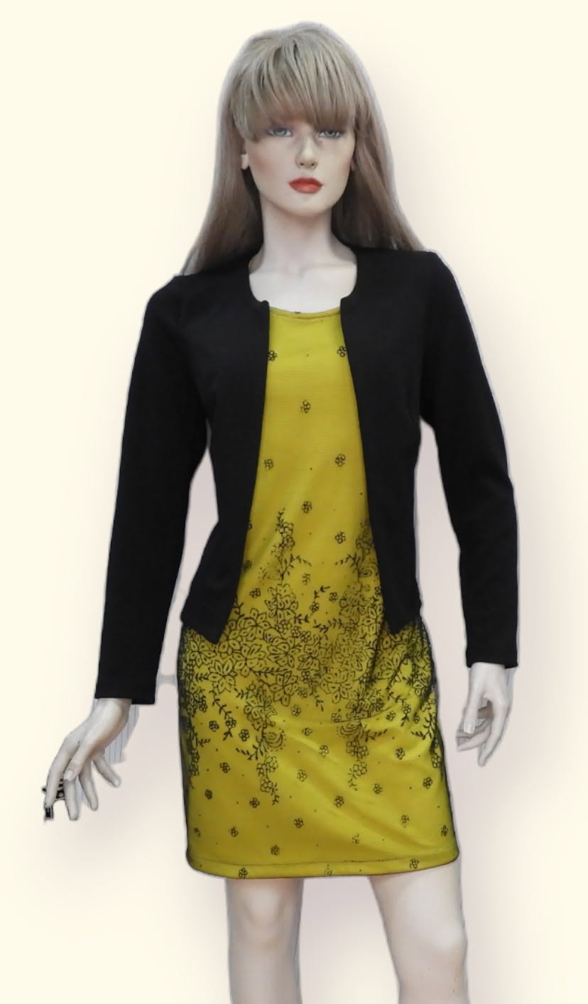 Conjunto Vestido Amarillo + Torera Negra