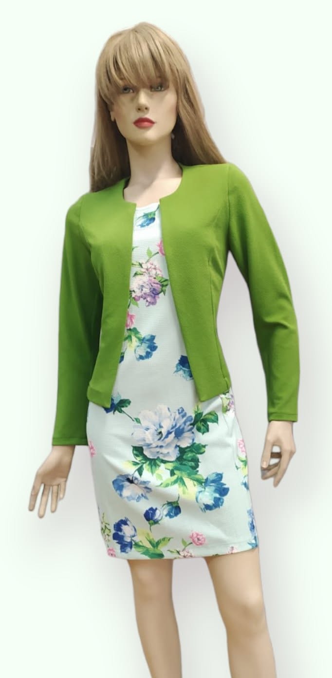 Conjunto Vestido Floral + Torera Verde