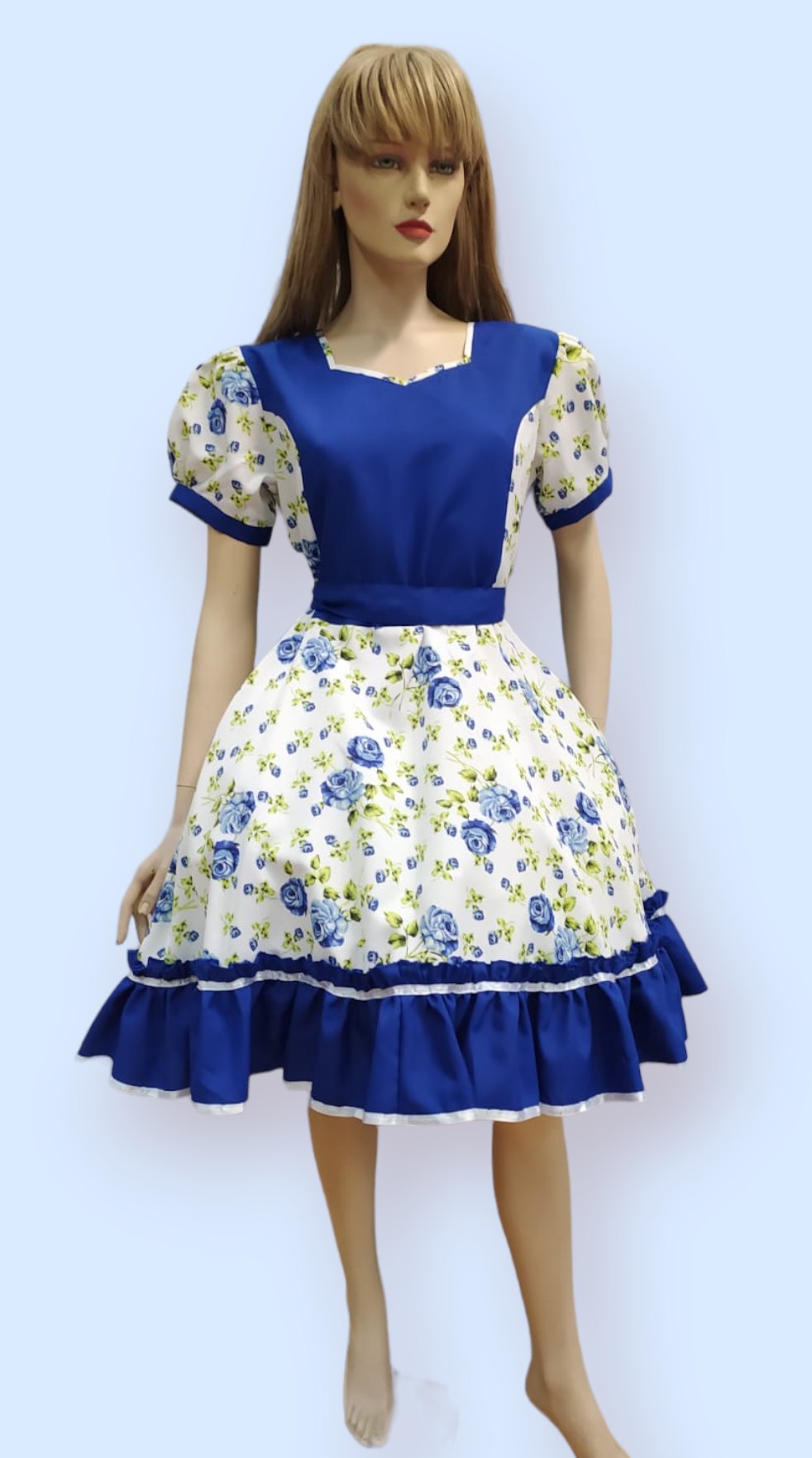 Vestido de Huasa Azul Rosas