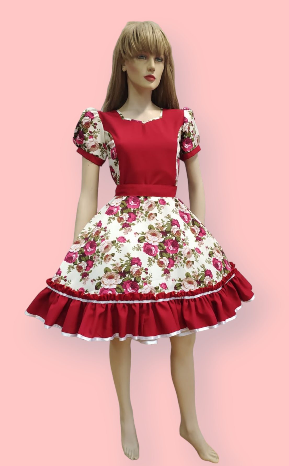Vestido de Huasa Rojo Rosas