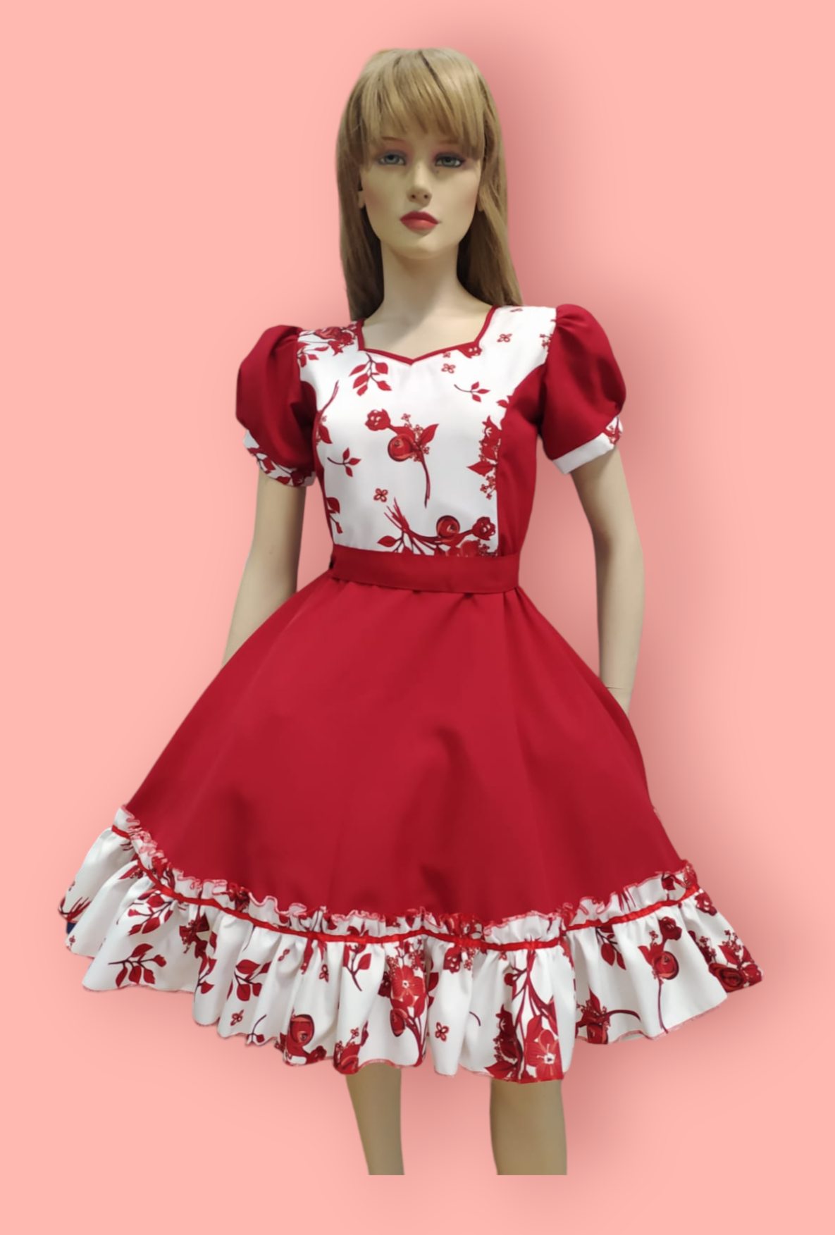 Vestido de Huasa Rojo Flores